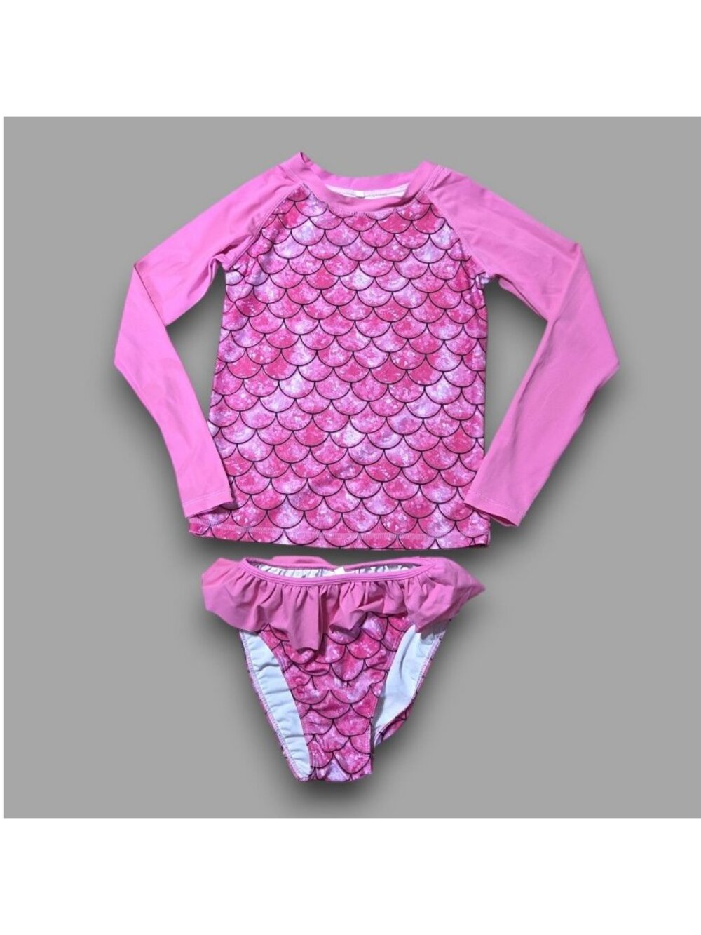 Boutique Little Girls' sz 7/8 Long Sleeve Mermaid 2pc Rash Guard Swimsuit